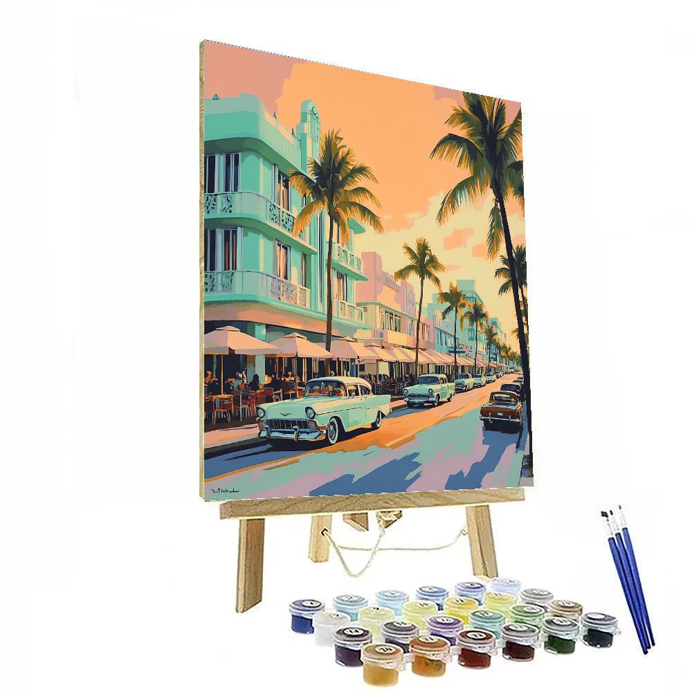 Art Deco Ocean Drive At Sunset Miami Beach United States Paint by numbers kits