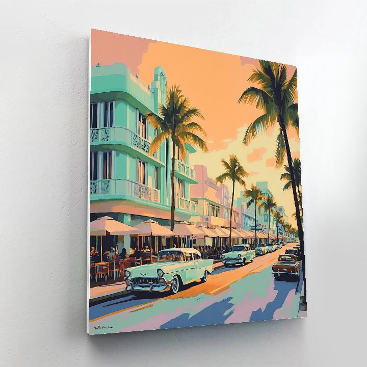 Art Deco Ocean Drive At Sunset Miami Beach United States Paint by numbers kits
