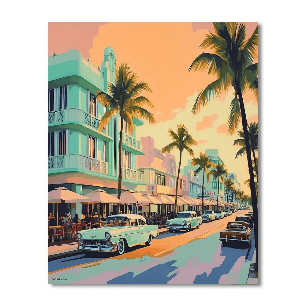 Art Deco Ocean Drive At Sunset Miami Beach United States Paint by numbers kits
