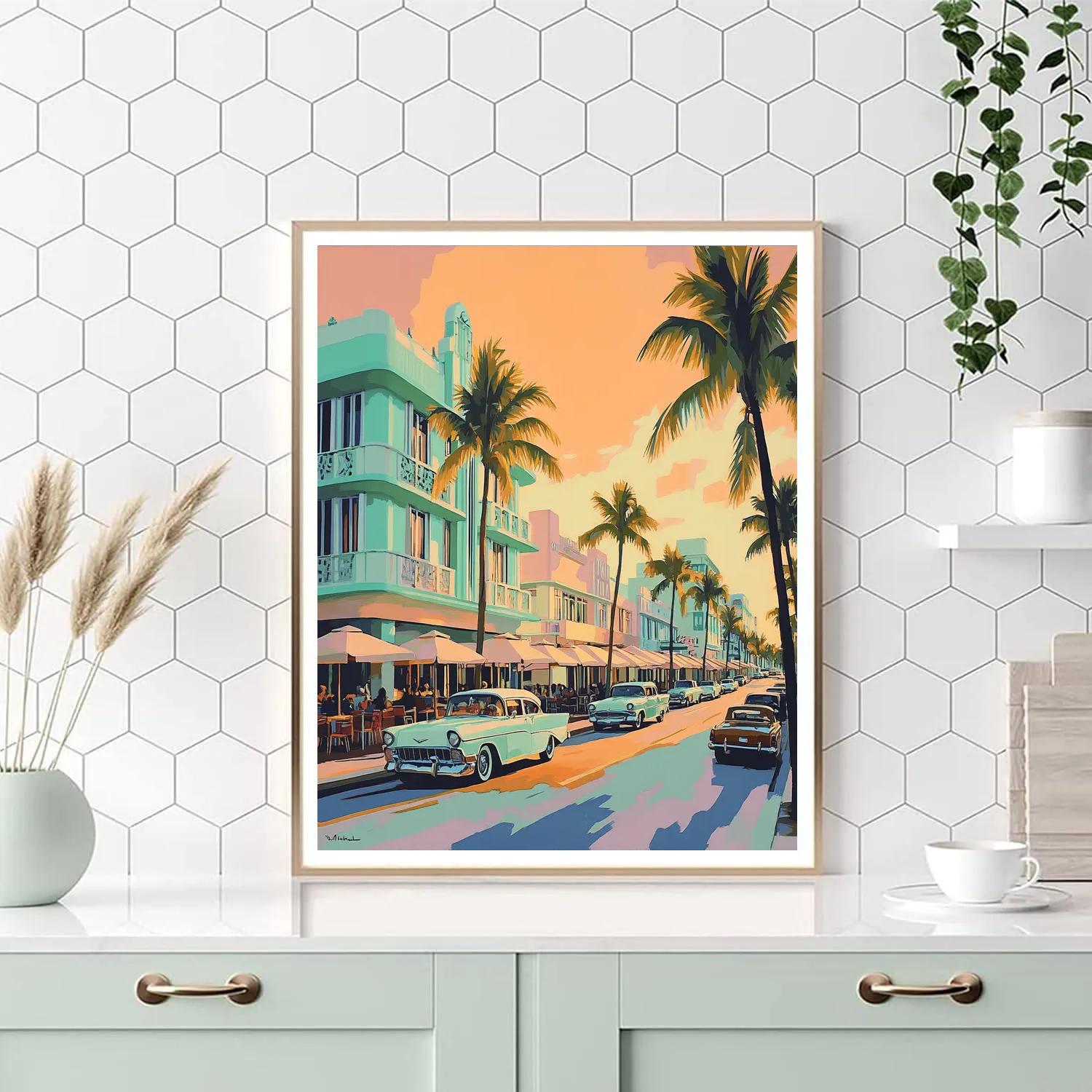 Art Deco Ocean Drive At Sunset Miami Beach United States Paint by numbers kits