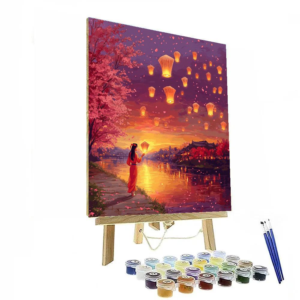 Mulan Lantern Sky River Walk Number painting