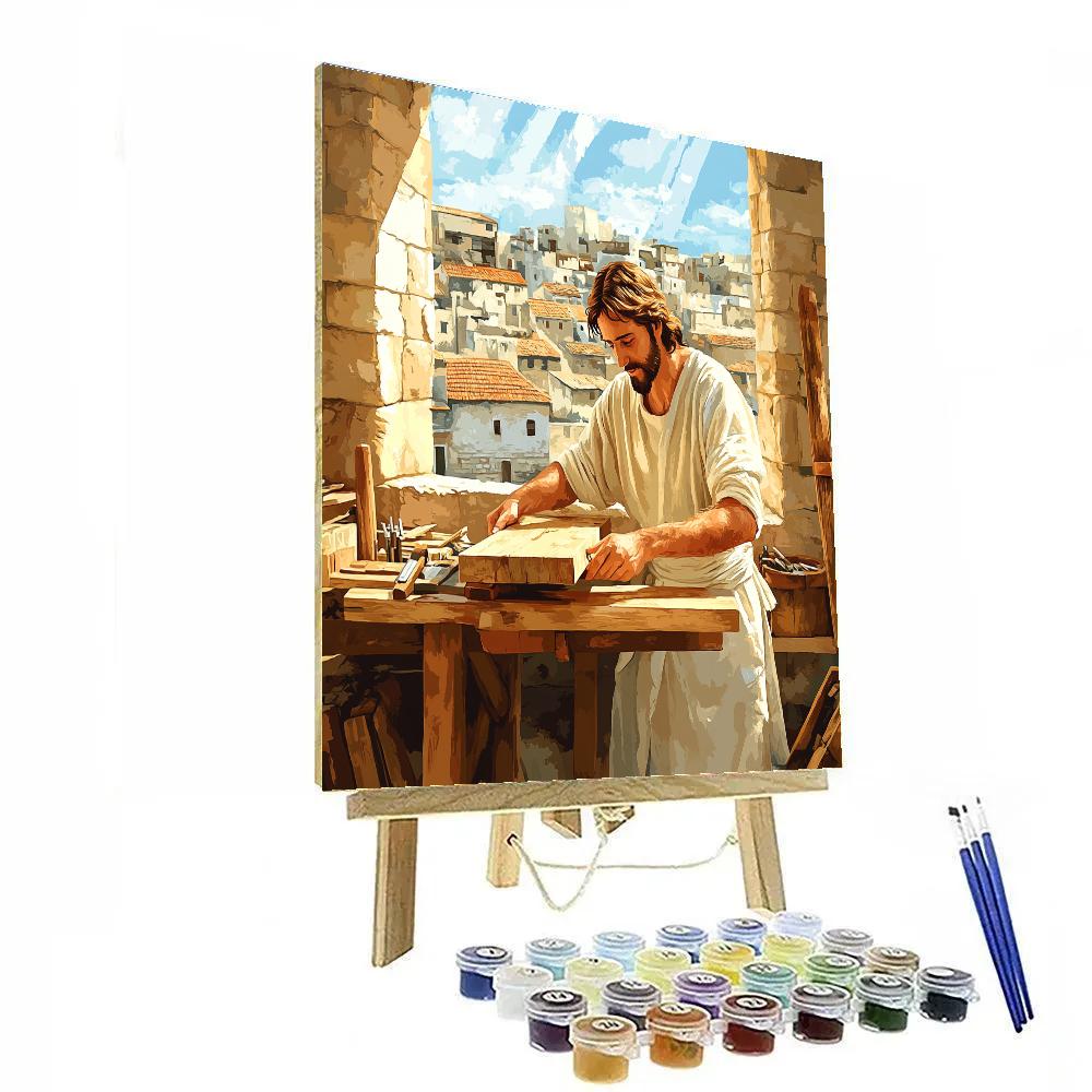 Carpenter Bench With Jesus At Dawn Paint by numbers art