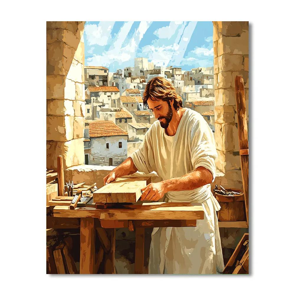 Carpenter Bench With Jesus At Dawn Paint by numbers art