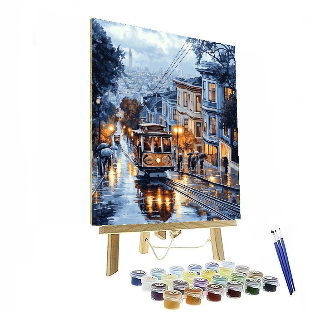 Cable Car Climb On A Rainy Street San Francisco United States DIY paint by numbers