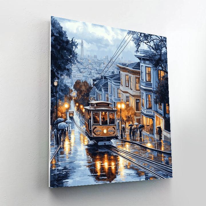 Cable Car Climb On A Rainy Street San Francisco United States DIY paint by numbers
