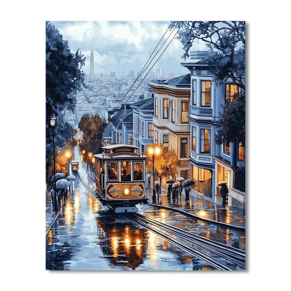 Cable Car Climb On A Rainy Street San Francisco United States DIY paint by numbers