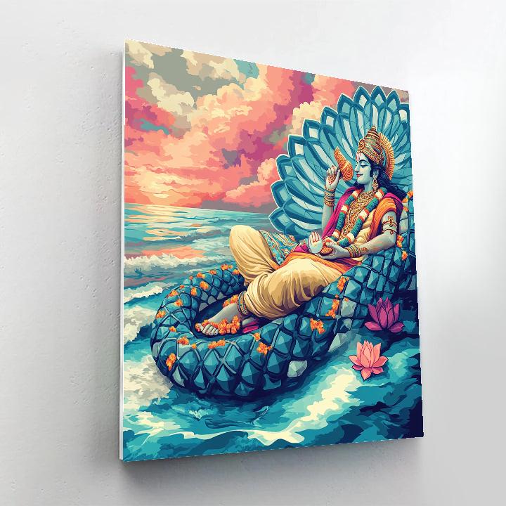 Vishnu On Ananta Above The Singing Ocean Paint by numbers kits