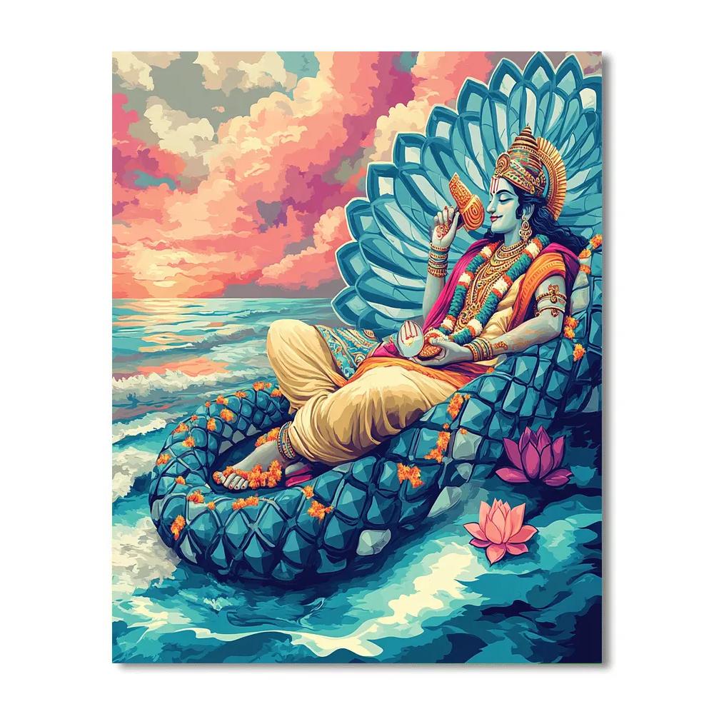 Vishnu On Ananta Above The Singing Ocean Paint by numbers kits