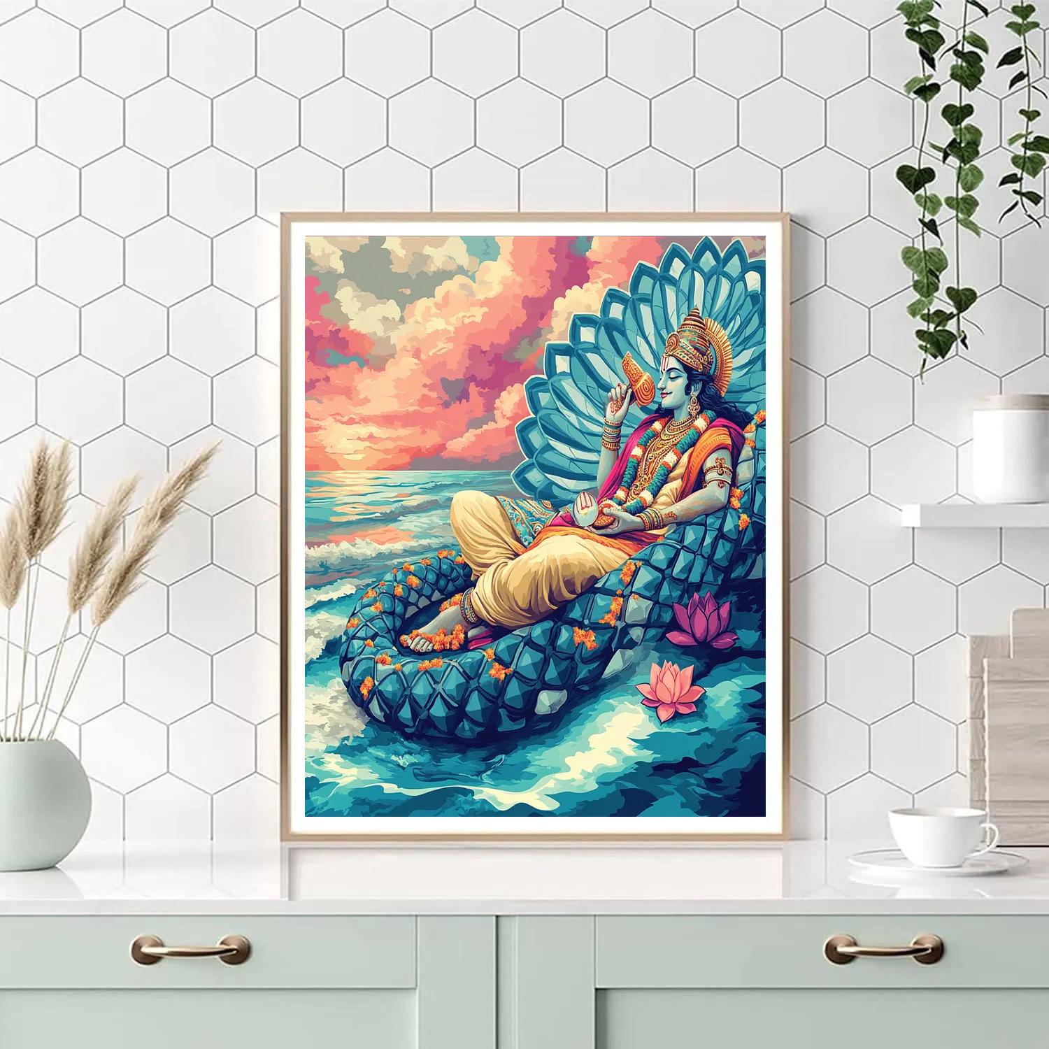Vishnu On Ananta Above The Singing Ocean Paint by numbers kits