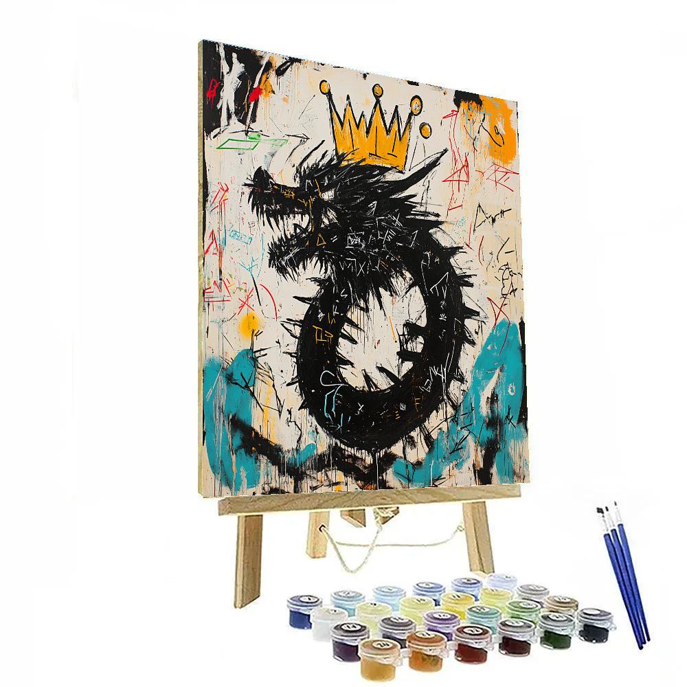 Jean-Michel Basquiat Inspired Urban Mythology Dragon Number painting