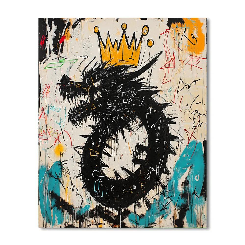 Jean-Michel Basquiat Inspired Urban Mythology Dragon Number painting