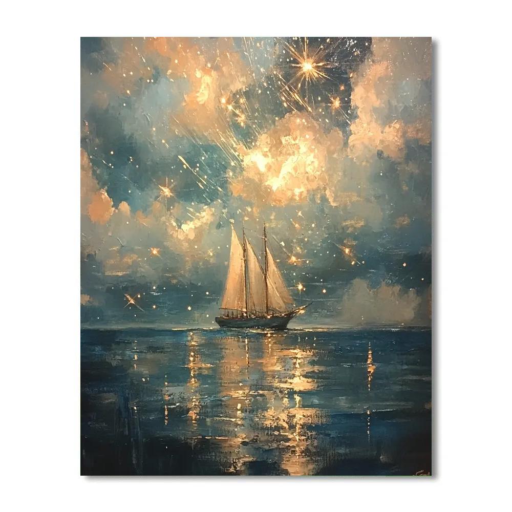 J M W Turner Inspired Ship In Meteor Shower paint by color
