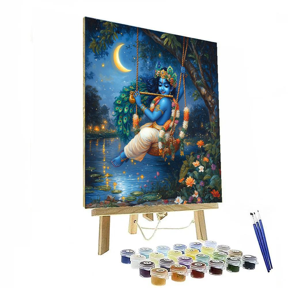 Moonlit Kadamba Swing Of Krishna painting number kit