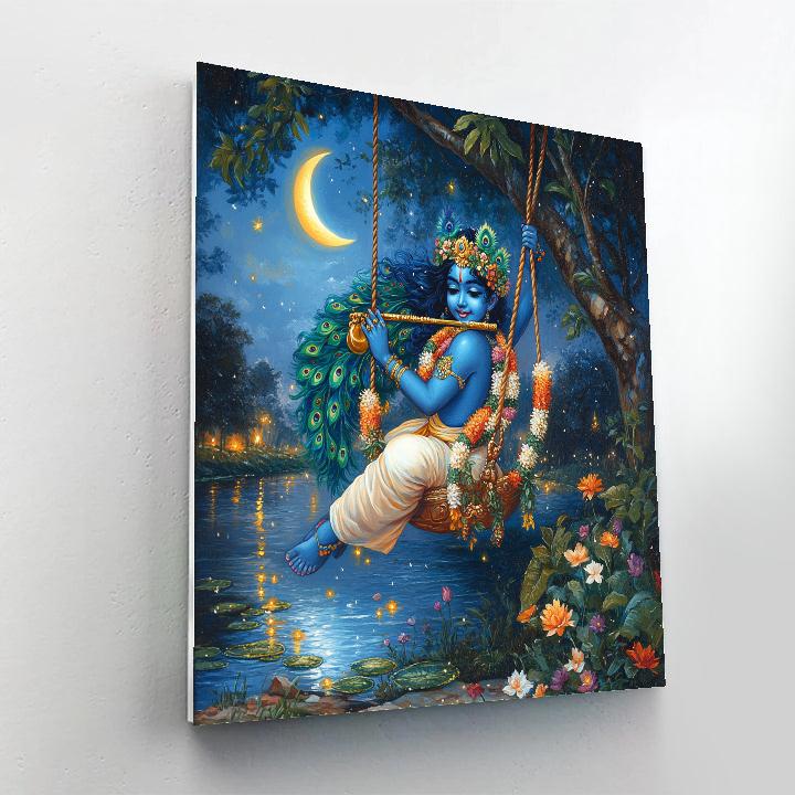 Moonlit Kadamba Swing Of Krishna painting number kit