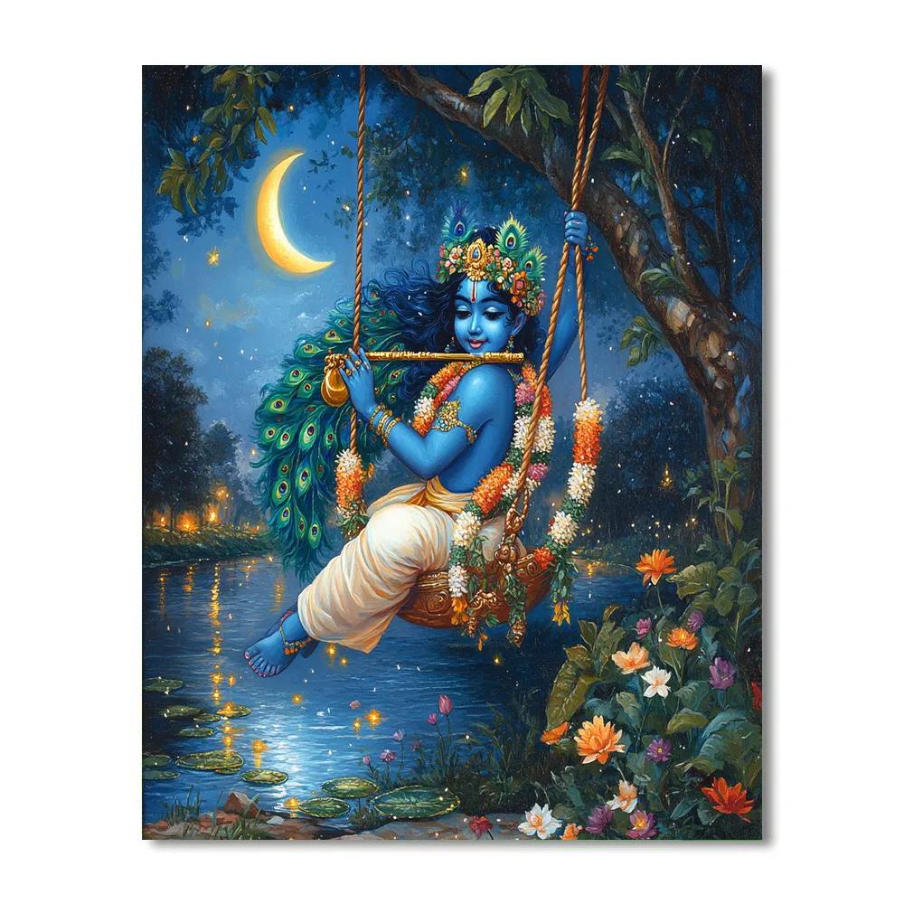 Moonlit Kadamba Swing Of Krishna painting number kit