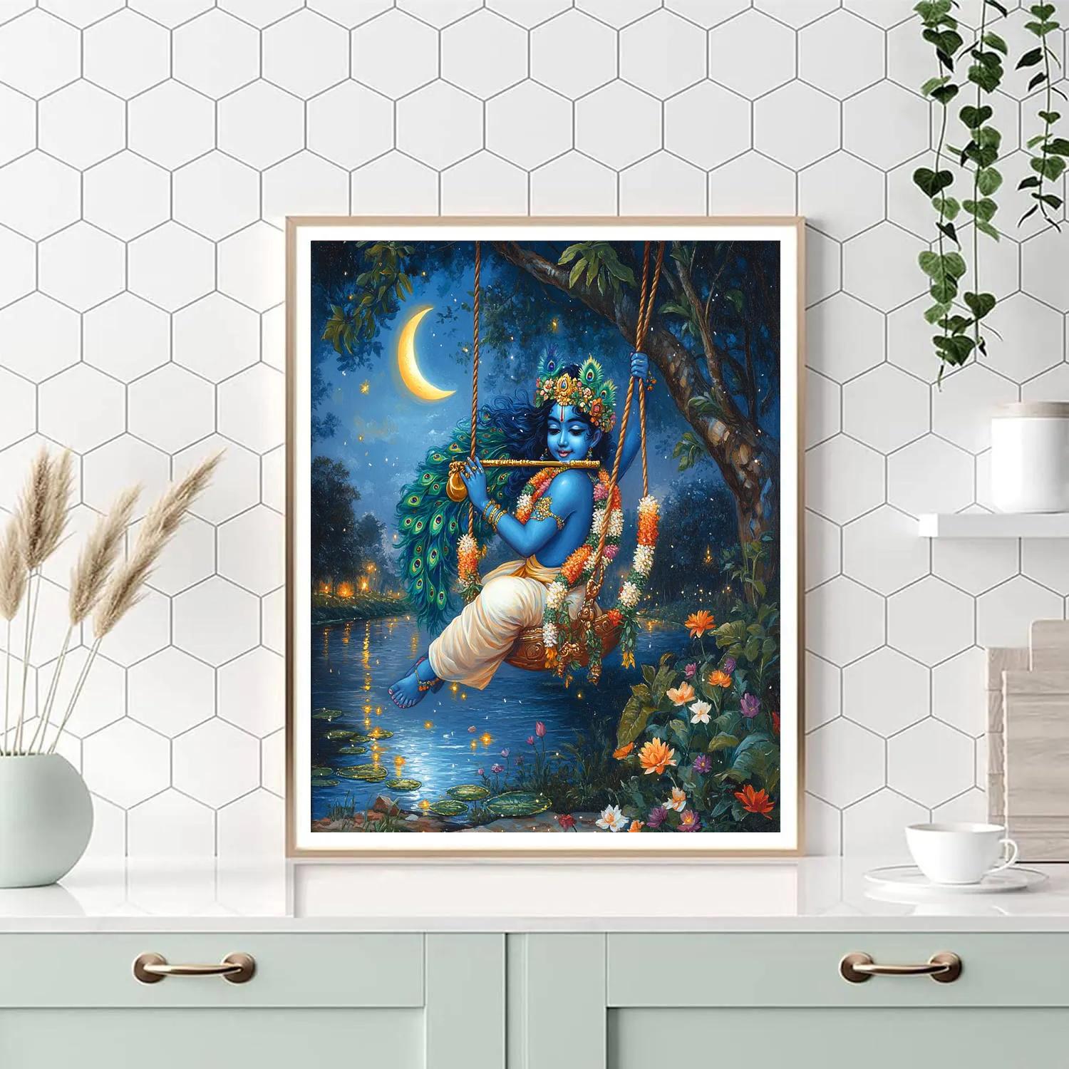 Moonlit Kadamba Swing Of Krishna painting number kit