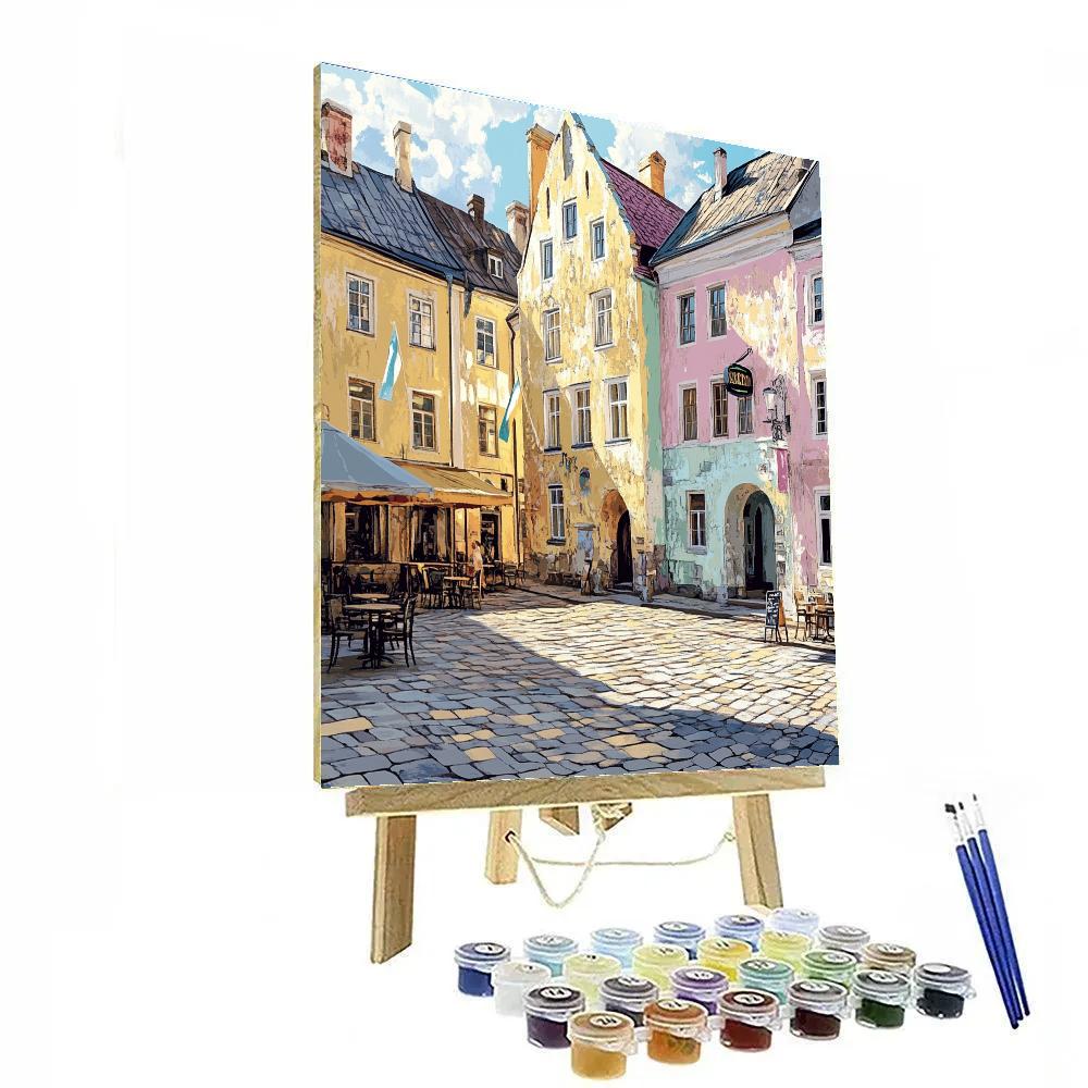 Old Town Square Facades In Golden Afternoon Tallinn Estonia Number painting