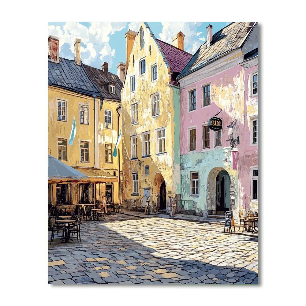Old Town Square Facades In Golden Afternoon Tallinn Estonia Number painting