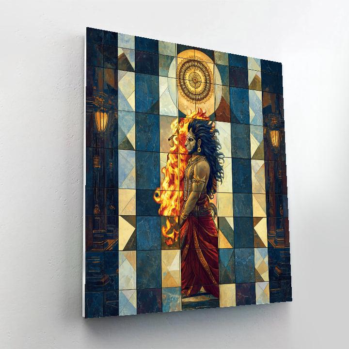 Vishnu As Narasimha In The Pillar Of Radiant Geometry Painting by numbers kit