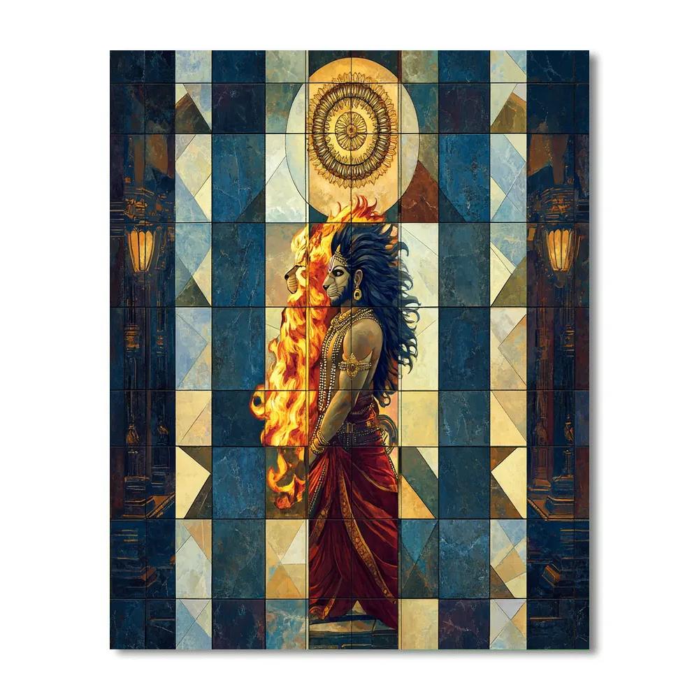 Vishnu As Narasimha In The Pillar Of Radiant Geometry Painting by numbers kit
