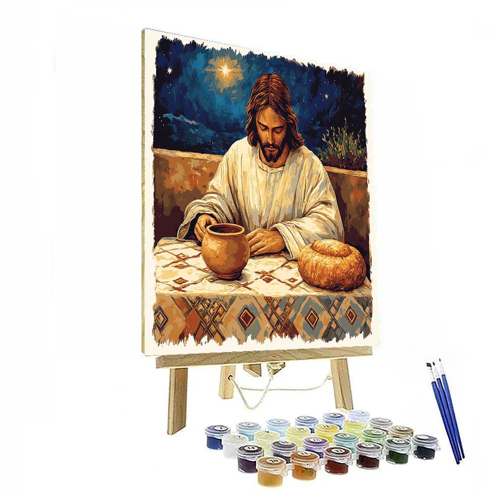 Jesus At The Table Of Earthenware Light paint by color