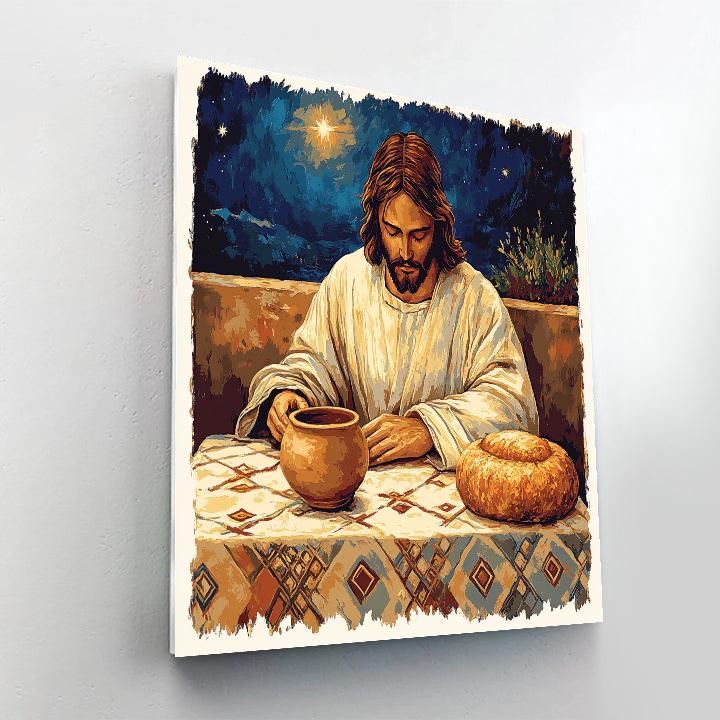 Jesus At The Table Of Earthenware Light paint by color