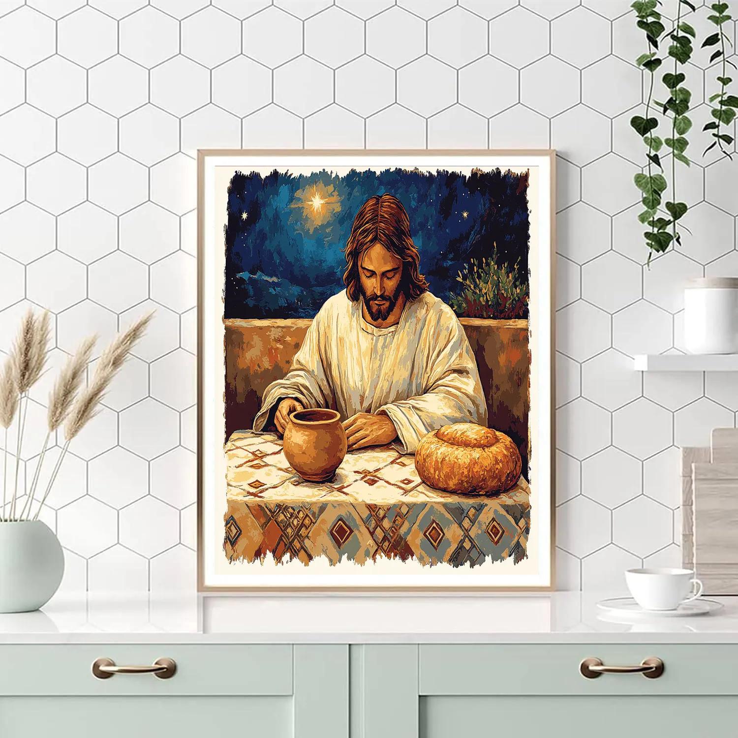 Jesus At The Table Of Earthenware Light paint by color