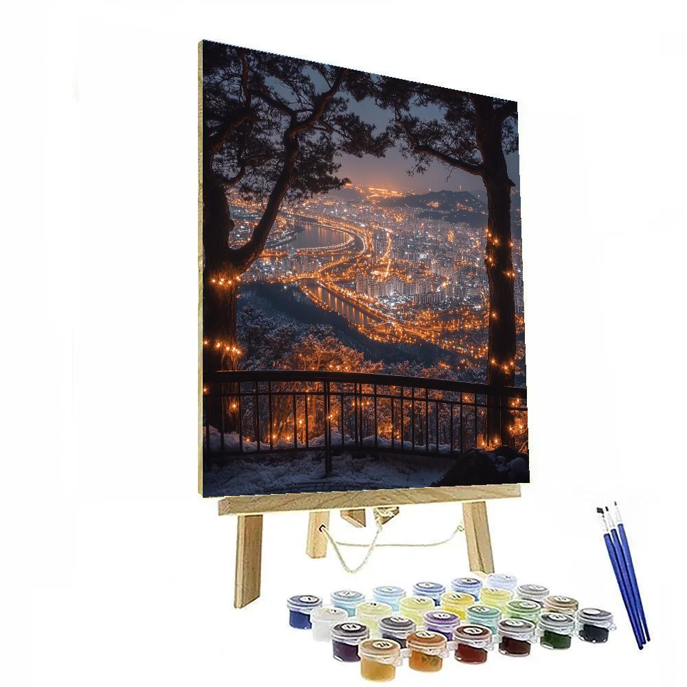 Seoul Skyline From Namsan Park Overlook At Night Seoul South Korea DIY paint by numbers
