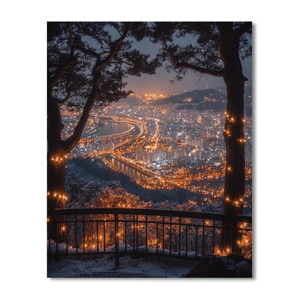Seoul Skyline From Namsan Park Overlook At Night Seoul South Korea DIY paint by numbers