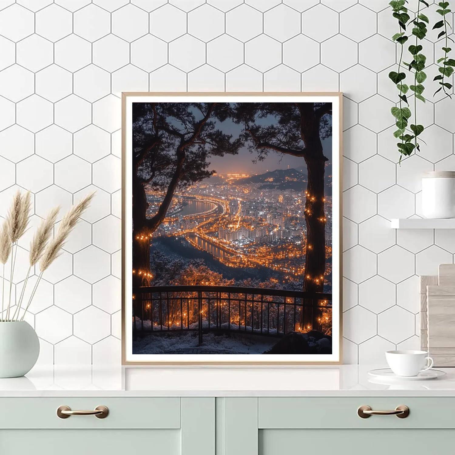Seoul Skyline From Namsan Park Overlook At Night Seoul South Korea DIY paint by numbers