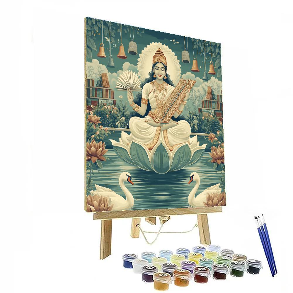 Saraswati In The Floating Manuscript Garden Painting by numbers kit