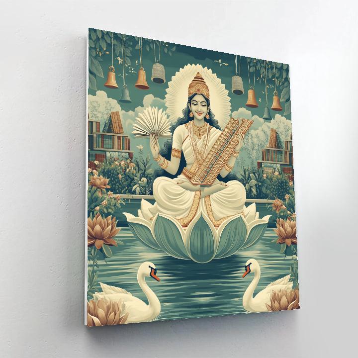 Saraswati In The Floating Manuscript Garden Painting by numbers kit