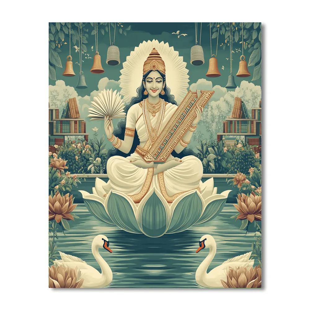 Saraswati In The Floating Manuscript Garden Painting by numbers kit