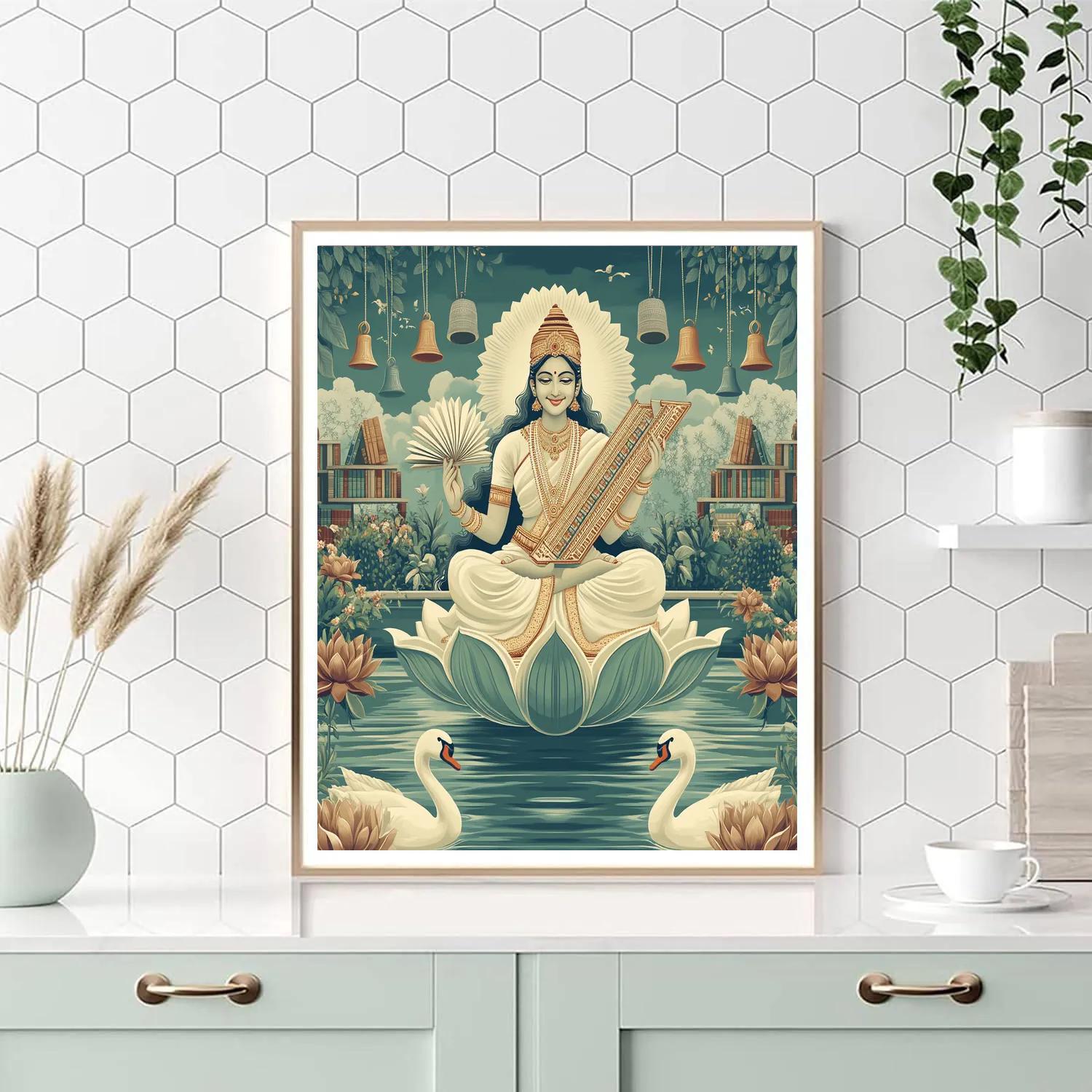 Saraswati In The Floating Manuscript Garden Painting by numbers kit