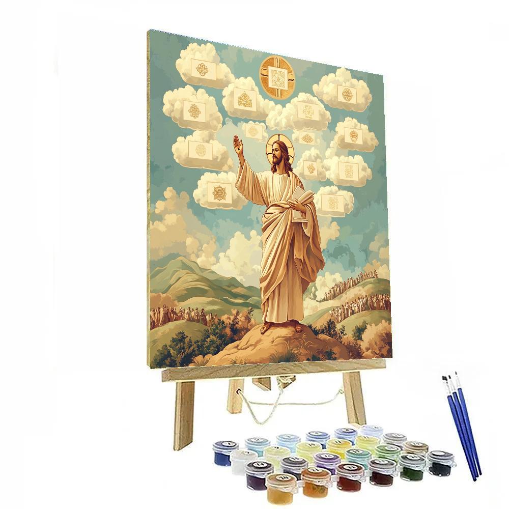 Jesus On The Hillside With Beatitudes Banner Clouds DIY paint by numbers