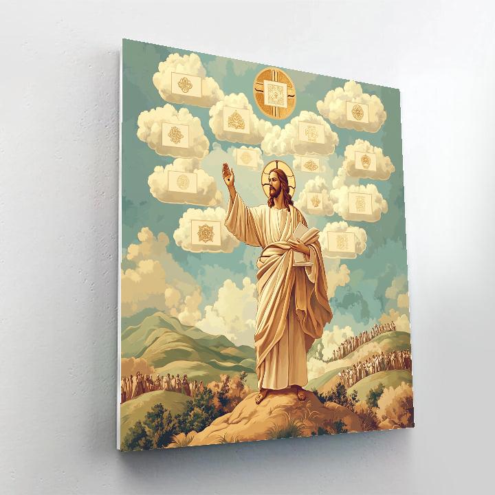 Jesus On The Hillside With Beatitudes Banner Clouds DIY paint by numbers