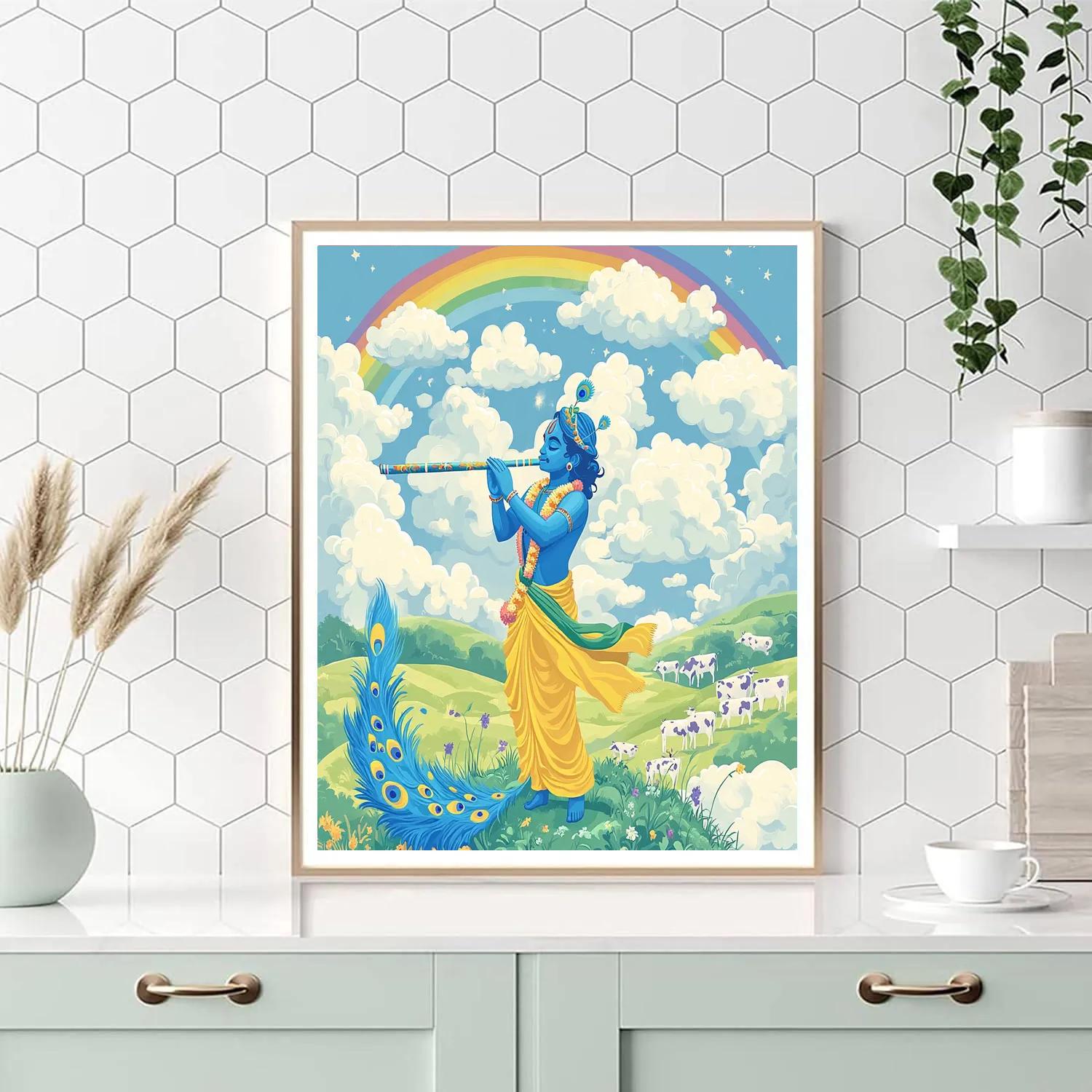 Krishna And The Cloud Herding Flute Paint by numbers art