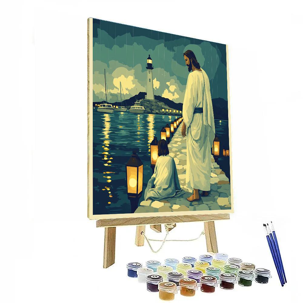 Jesus And The Storm Lit Harbor Of Hope Painting by numbers kit