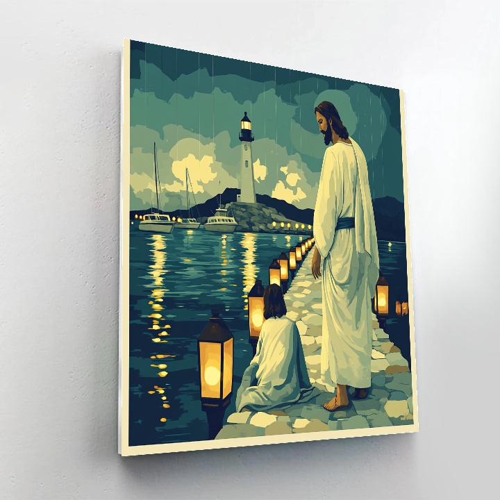 Jesus And The Storm Lit Harbor Of Hope Painting by numbers kit