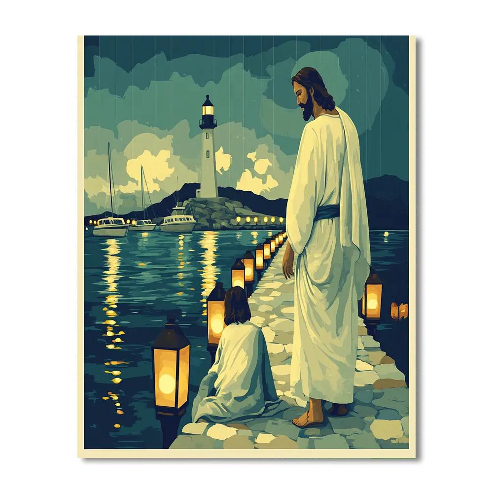 Jesus And The Storm Lit Harbor Of Hope Painting by numbers kit