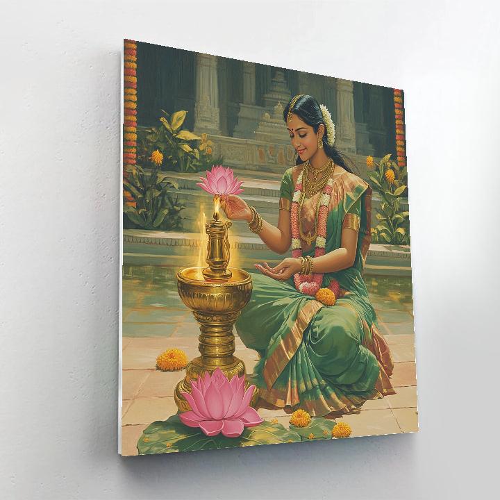 Garden Courtyard With Parvati Lamp Light Paint by numbers kits
