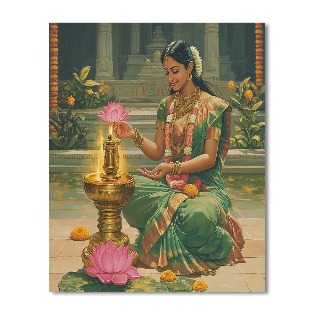 Garden Courtyard With Parvati Lamp Light Paint by numbers kits