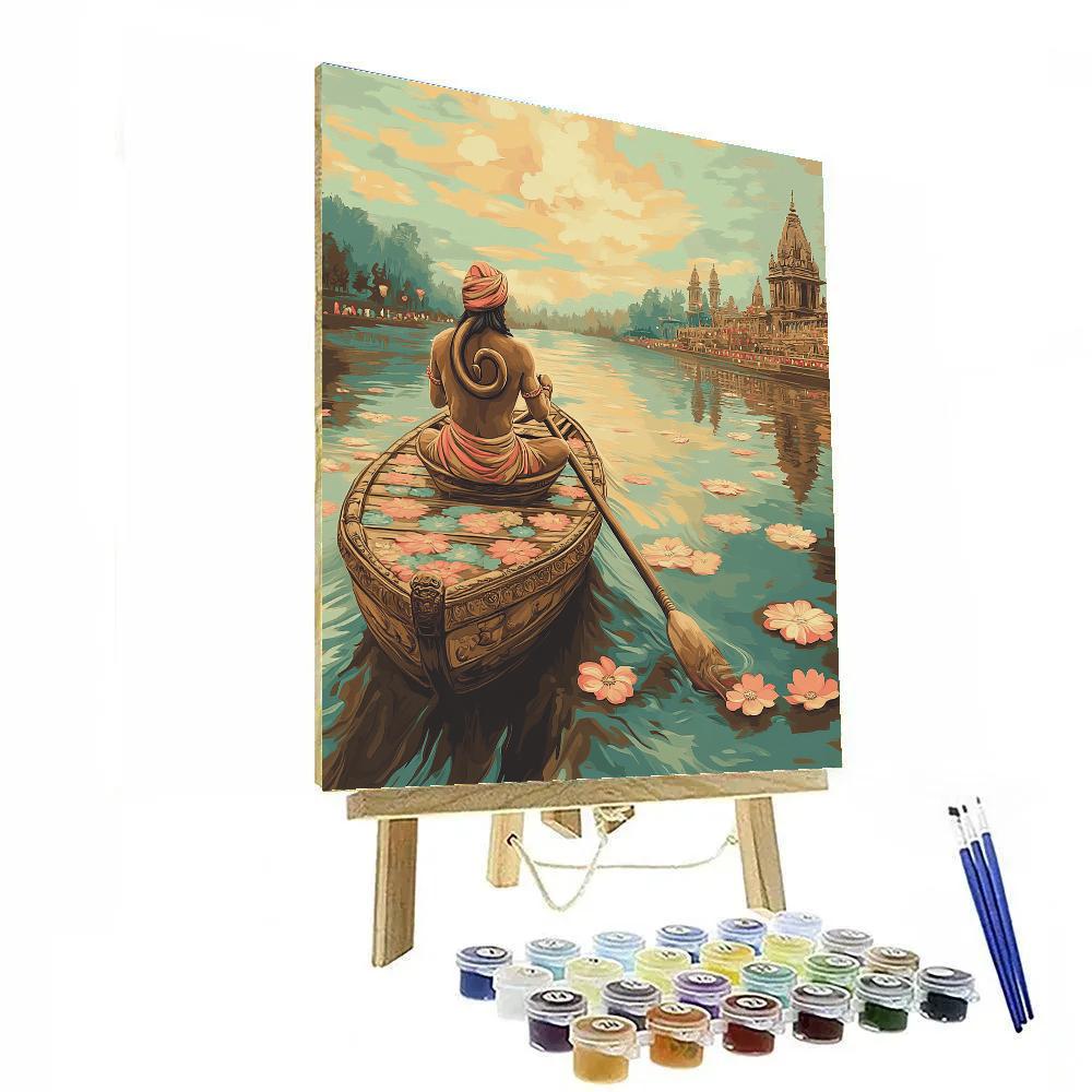 Riverboat Pilgrimage With Hanuman Oar paint by color