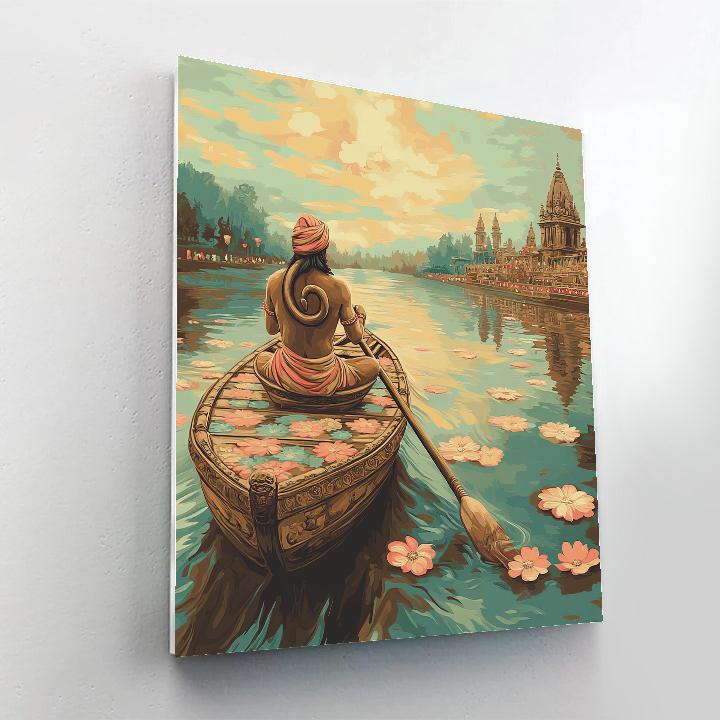 Riverboat Pilgrimage With Hanuman Oar paint by color