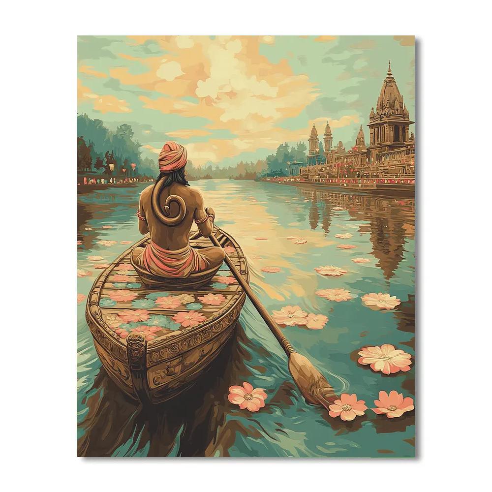 Riverboat Pilgrimage With Hanuman Oar paint by color