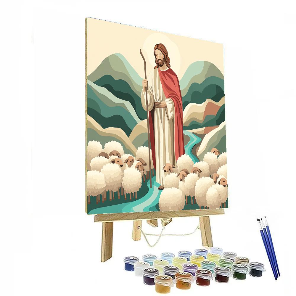 Jesus The Good Shepherd Among Paper Cut Hills Paint by numbers kits
