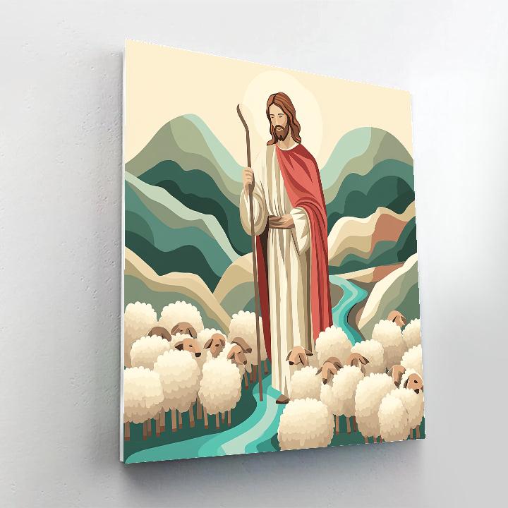 Jesus The Good Shepherd Among Paper Cut Hills Paint by numbers kits