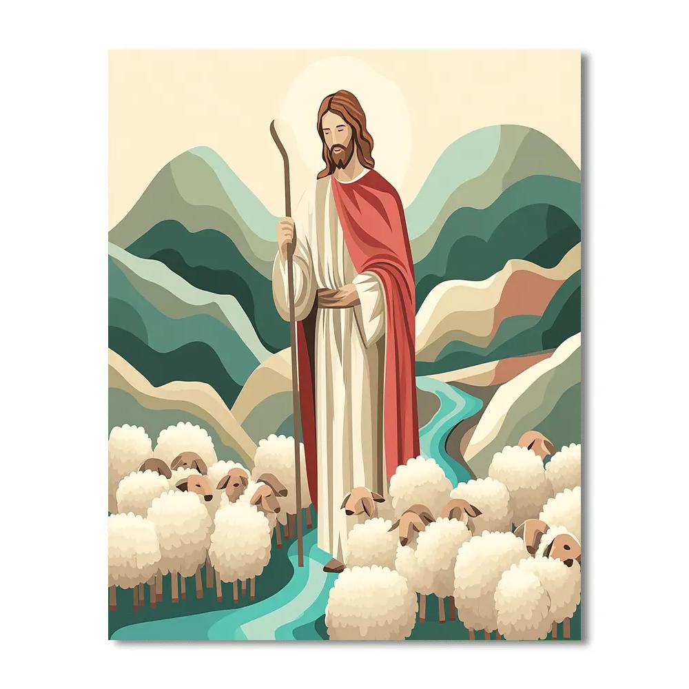 Jesus The Good Shepherd Among Paper Cut Hills Paint by numbers kits