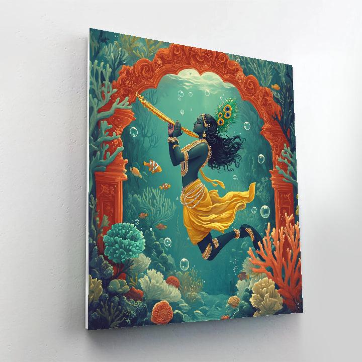 Krishna Playing Flute In A Coral Palace Paint by numbers art