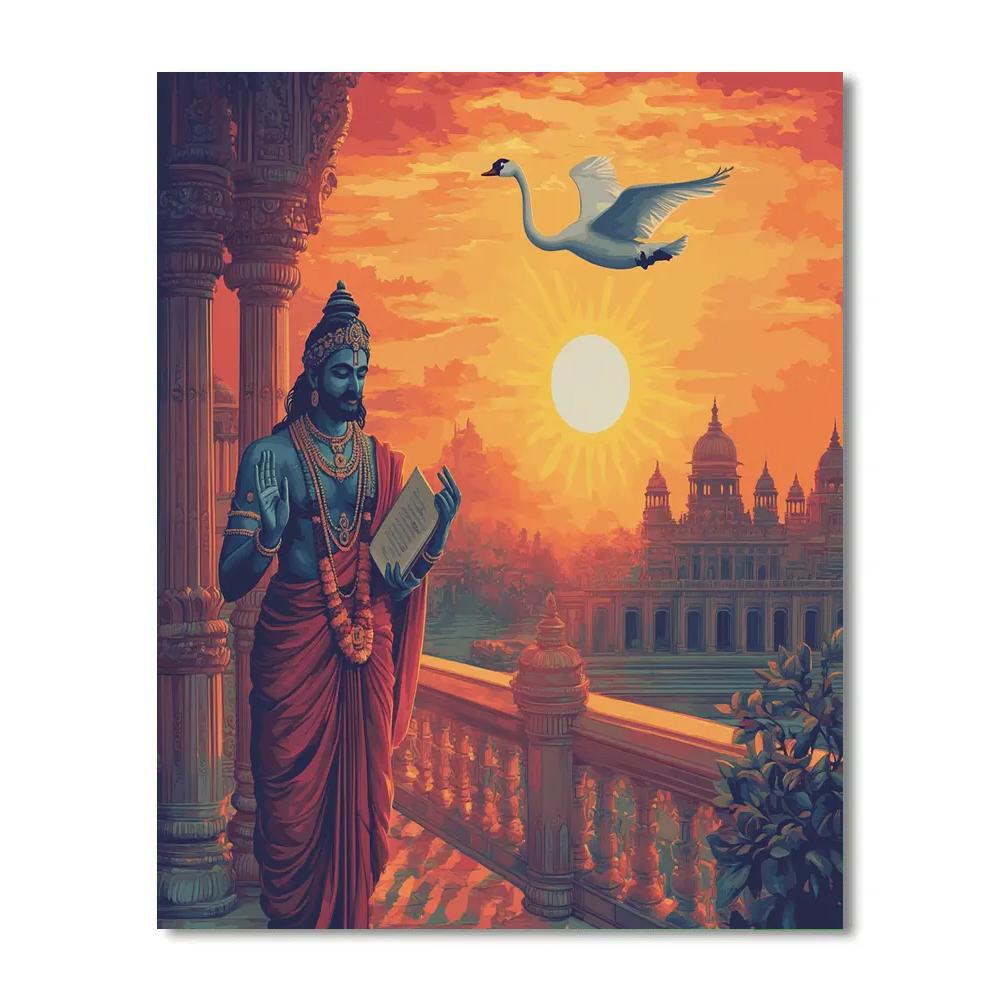 Brahma Sunset Balcony With Swan Silhouette DIY paint by numbers